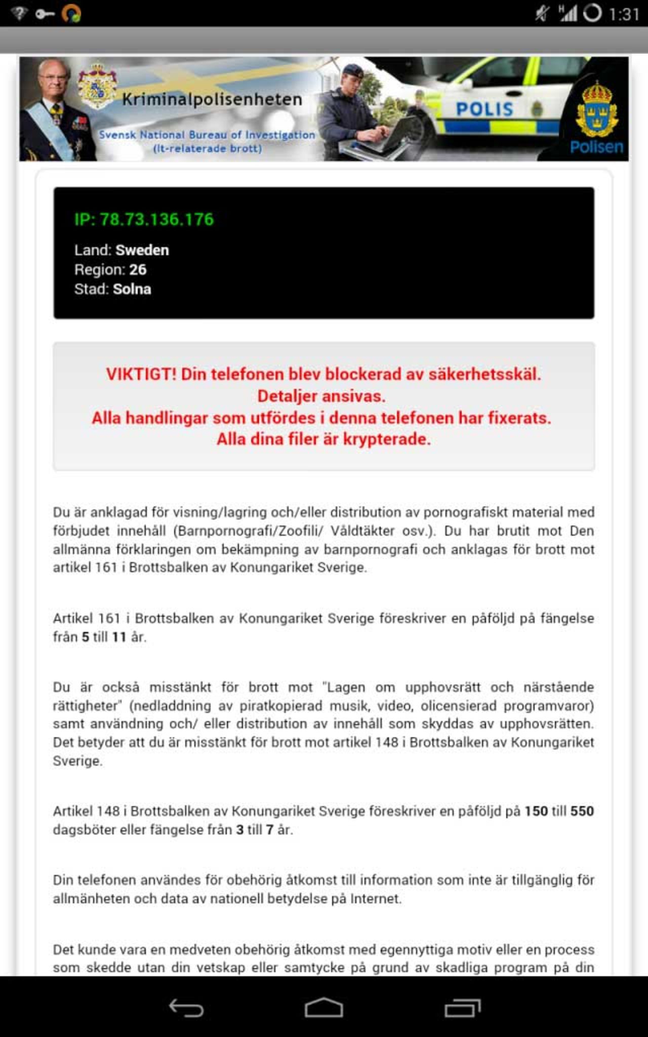 Koler.A tar din androidtelefon som gisslan