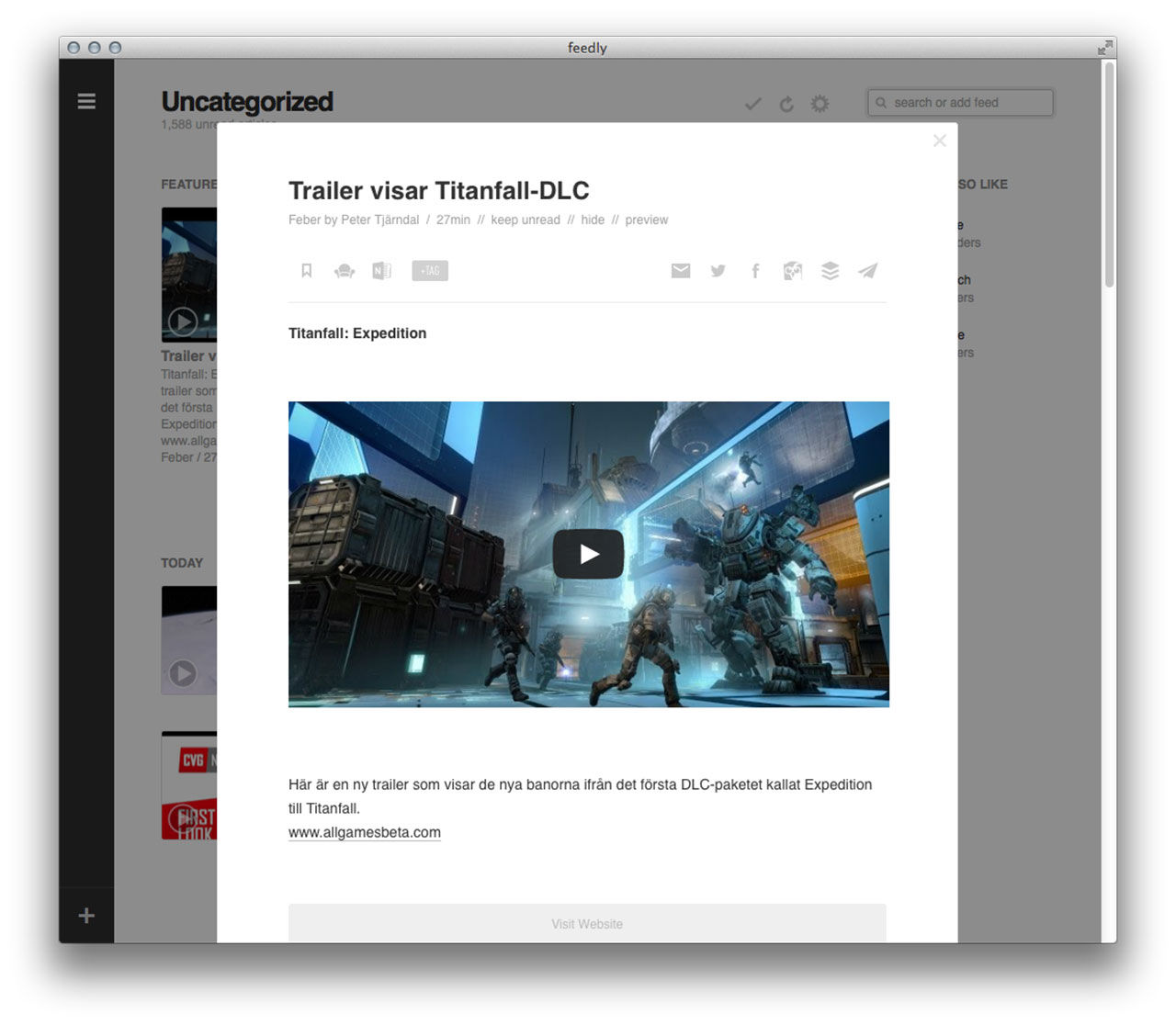 Nu finns Feedly som Mac-app