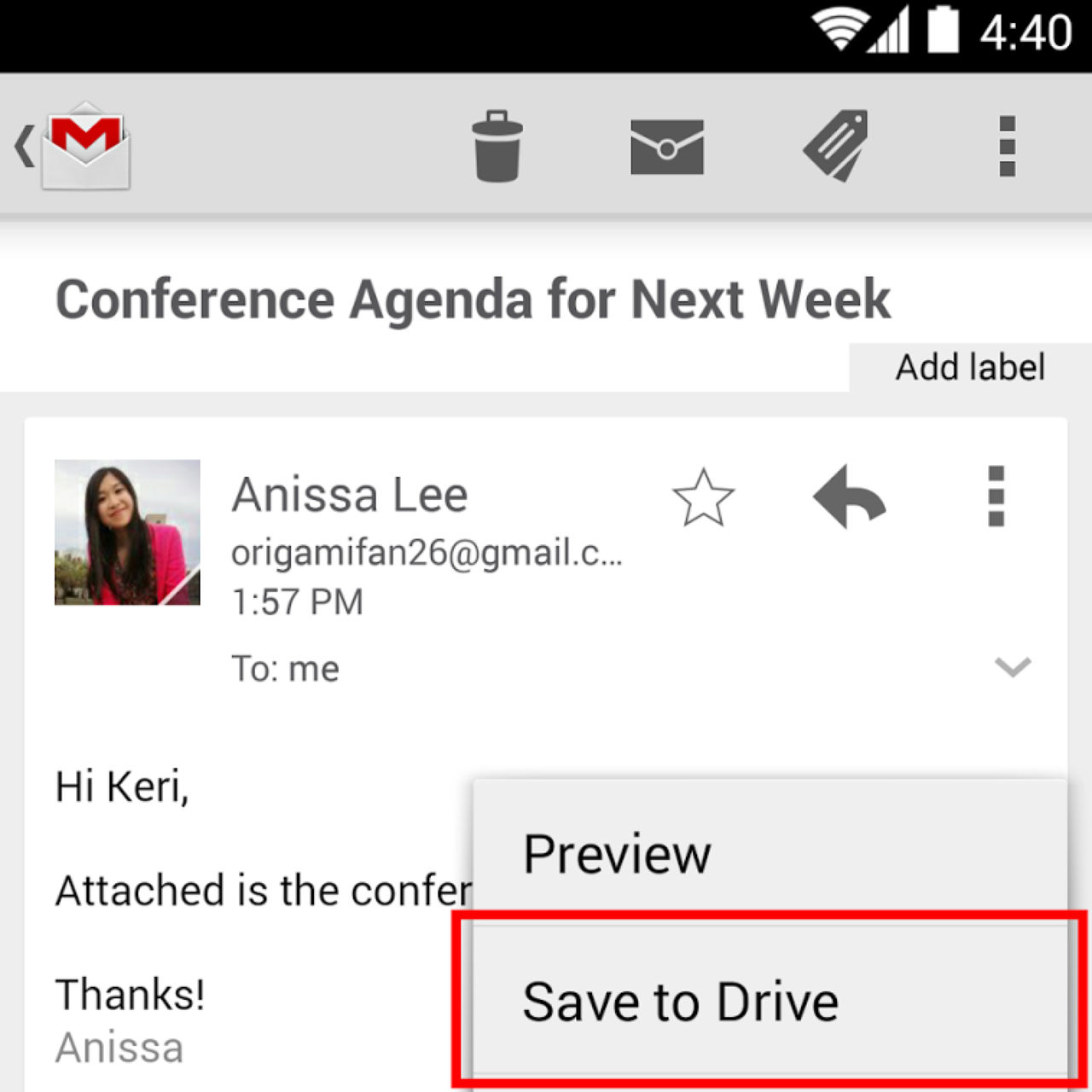 Spara bifogade filer direkt till Google Drive