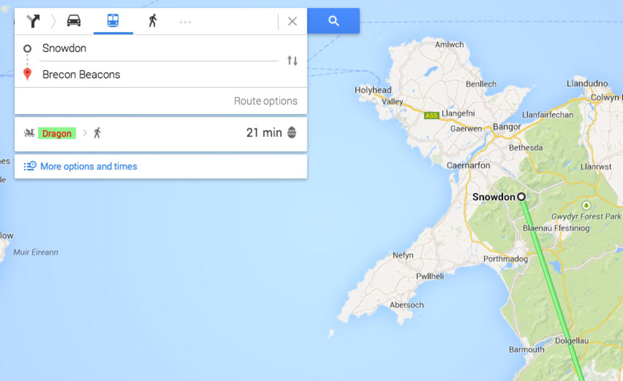 Google Maps visar restid med drake