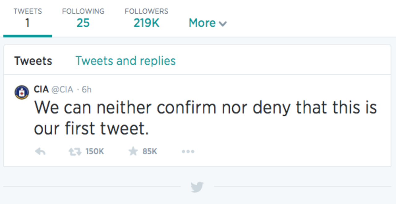 Amerikanska CIA sänder ut sin första tweet