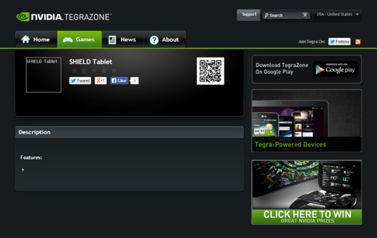 Produktsida för Shield Tablet dyker upp hos Nvidia