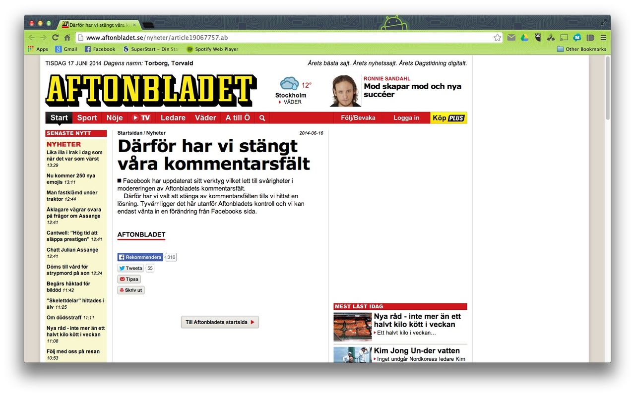 Aftonbladet stänger sitt kommentarsfält