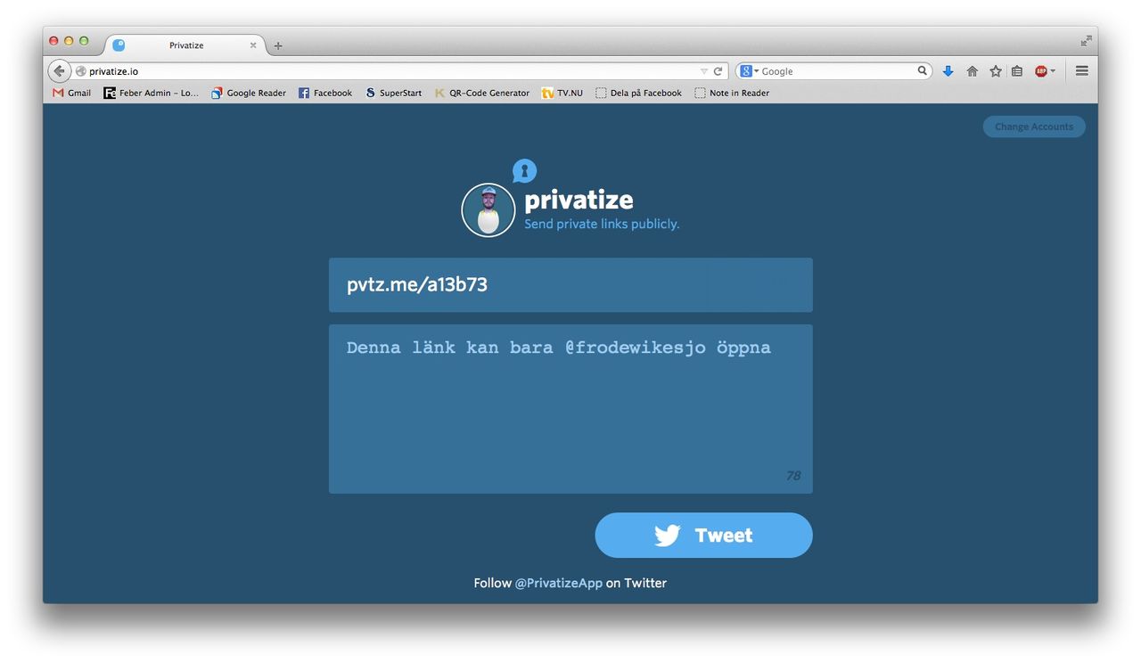 Skicka privata länkar via twitter
