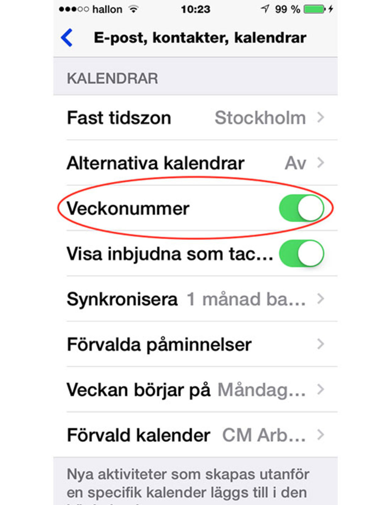 Veckonummer i kalendern på iOS 8