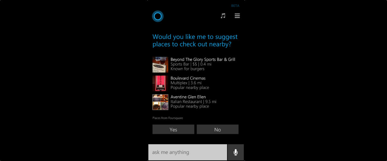 Cortana pratar nu med Foursquare