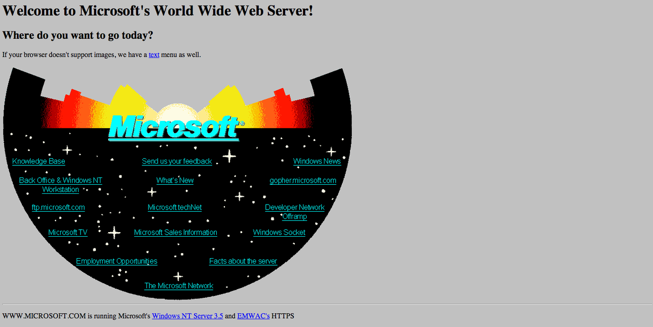 Så här såg Microsofts hemsida ut 1994