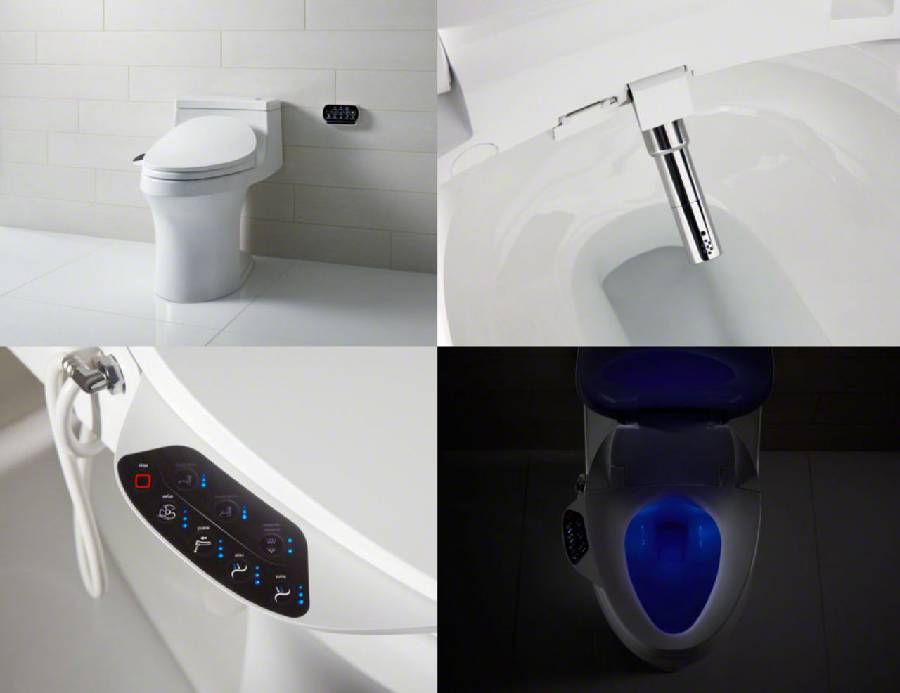 En toalett och bidé i ett