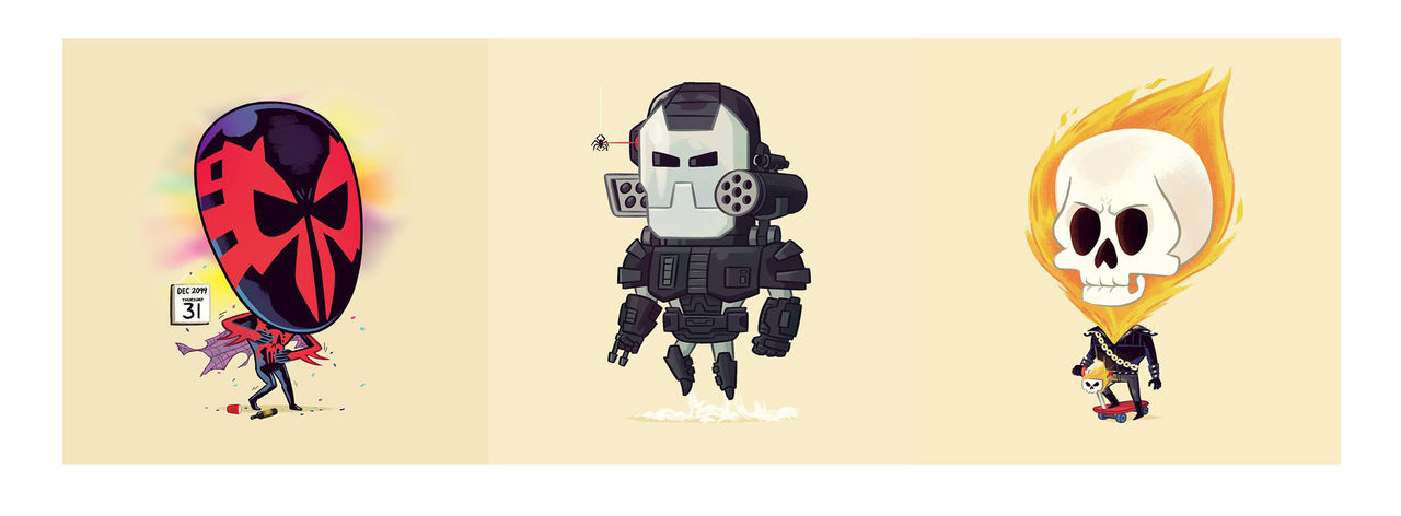 Marvels superhjältar med stora huvuden