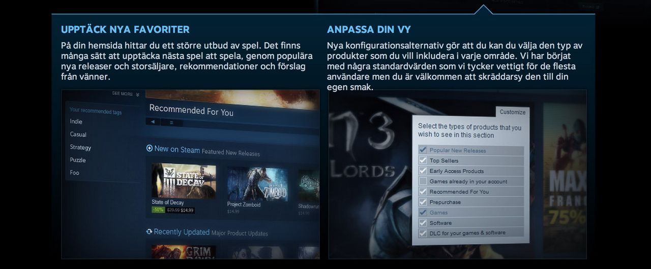 Steam börjar med personliga rekommendationer av spel