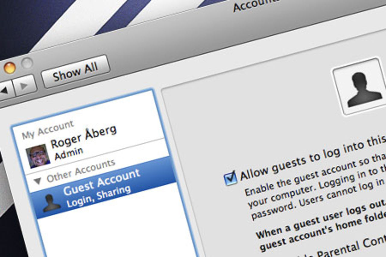 Styr upp gästkontot i Leopard