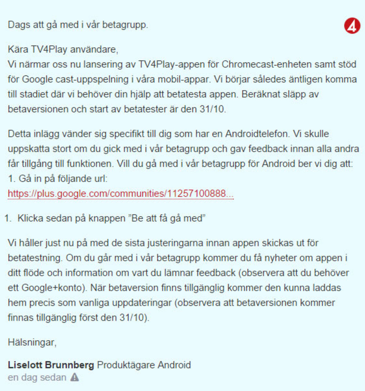 Betatesta TV4Play för Chromecast