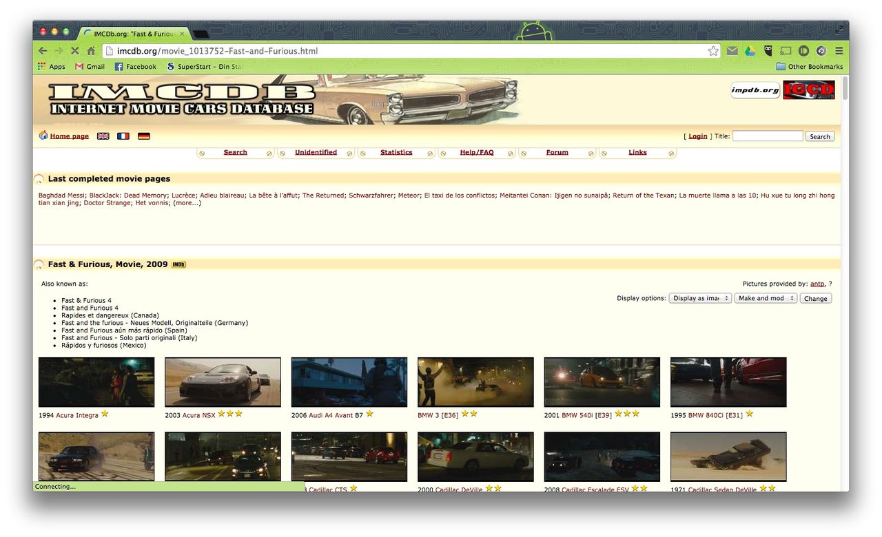 Movie Cars Database. IMDB för bilar i filmar. Feber / b