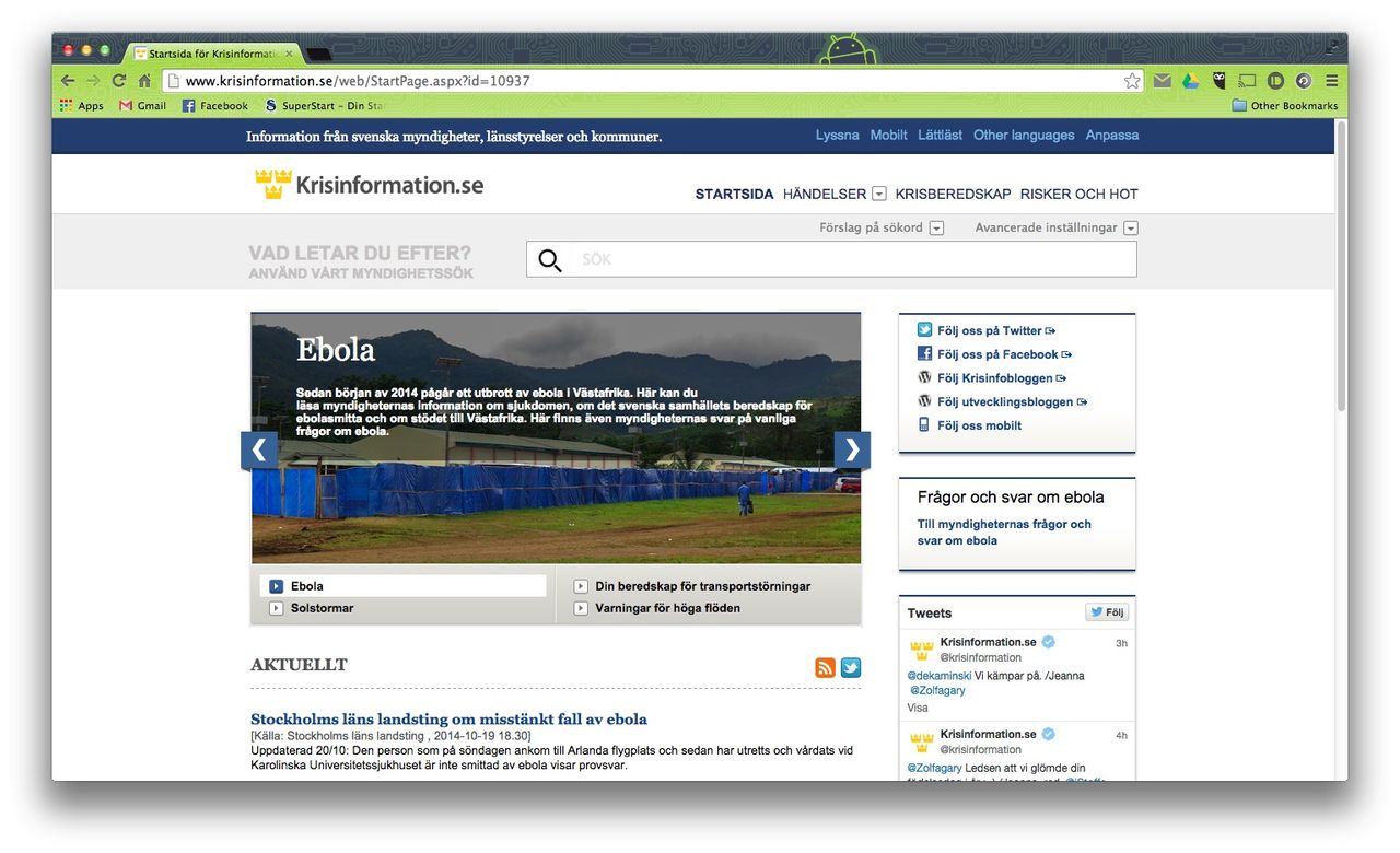 Krisinformation.se slutar rapportera om misstänkta ebolafall i Sverige