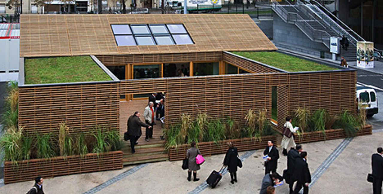 Coolt ekohus med grönt tak