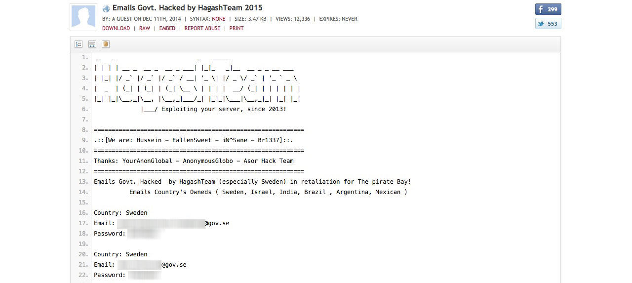 Anonymous har hackat svenska regeringens epost