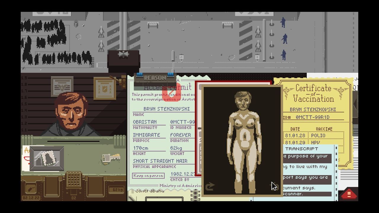 Klartecken för nakenscanning i Papers Please