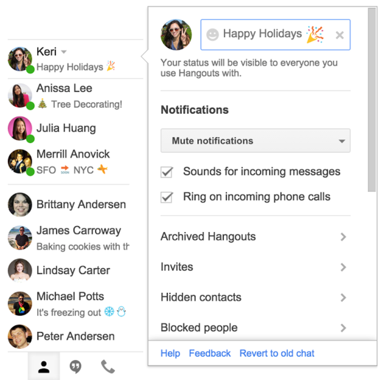 Hangouts i Gmail återintroducerar statusuppdatering