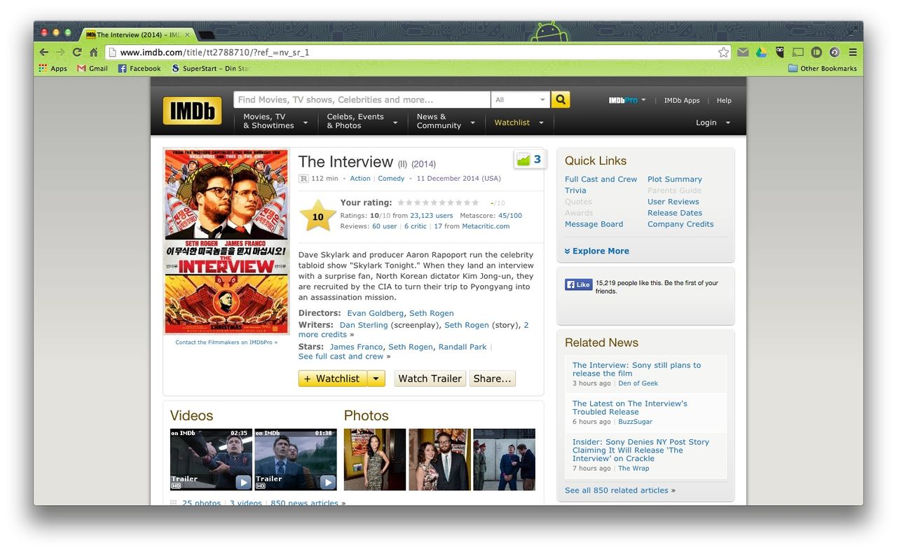 The Interview får högsta betyg på IMDb