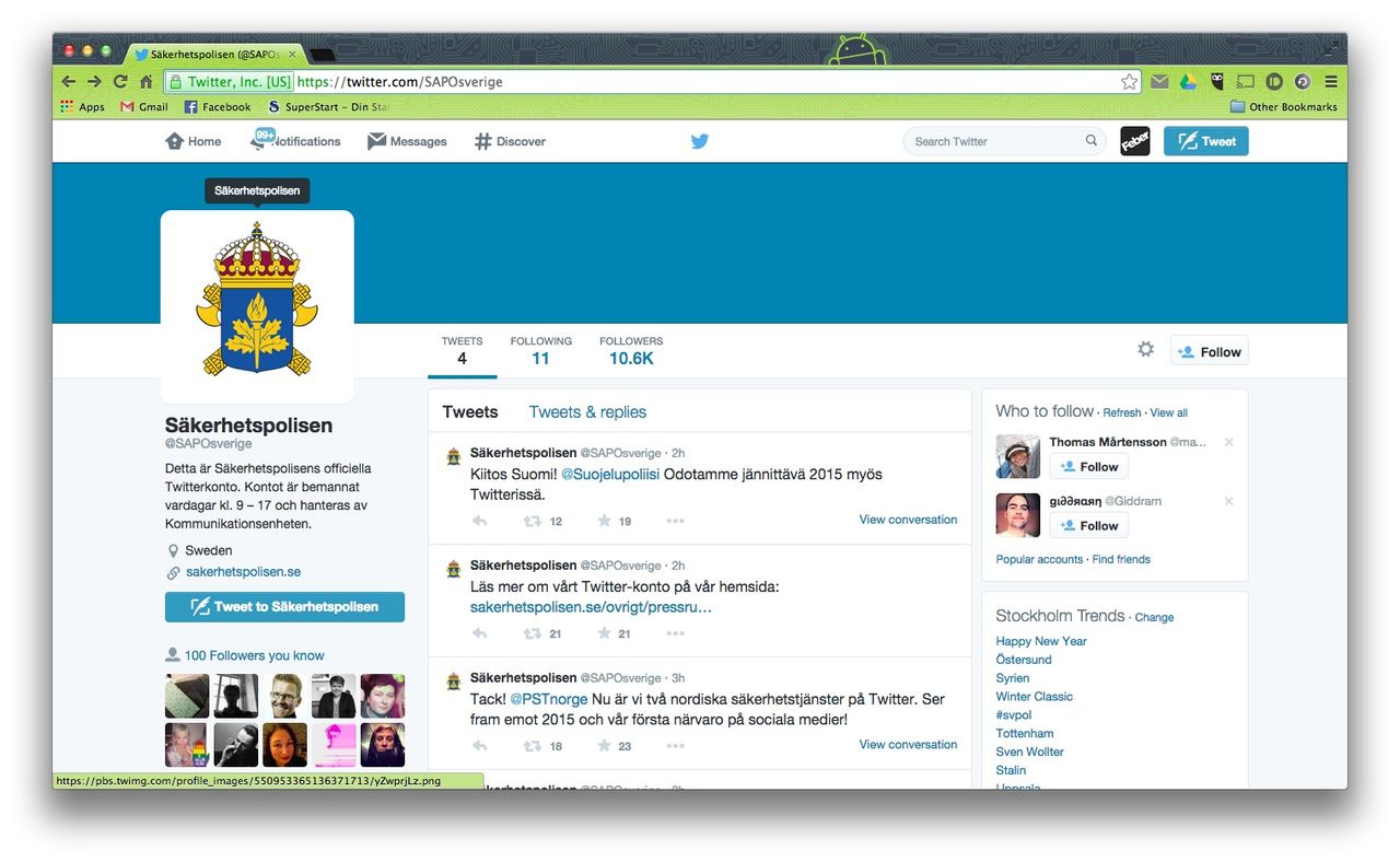 Nu finns SÄPO på Twitter