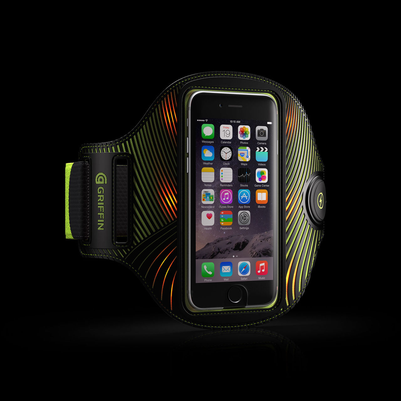 Armbandet för telefonen som lyser upp i mörkret