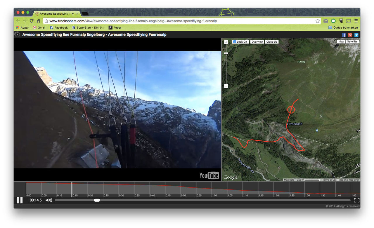 Skärmflygning på YouTube och Google Maps