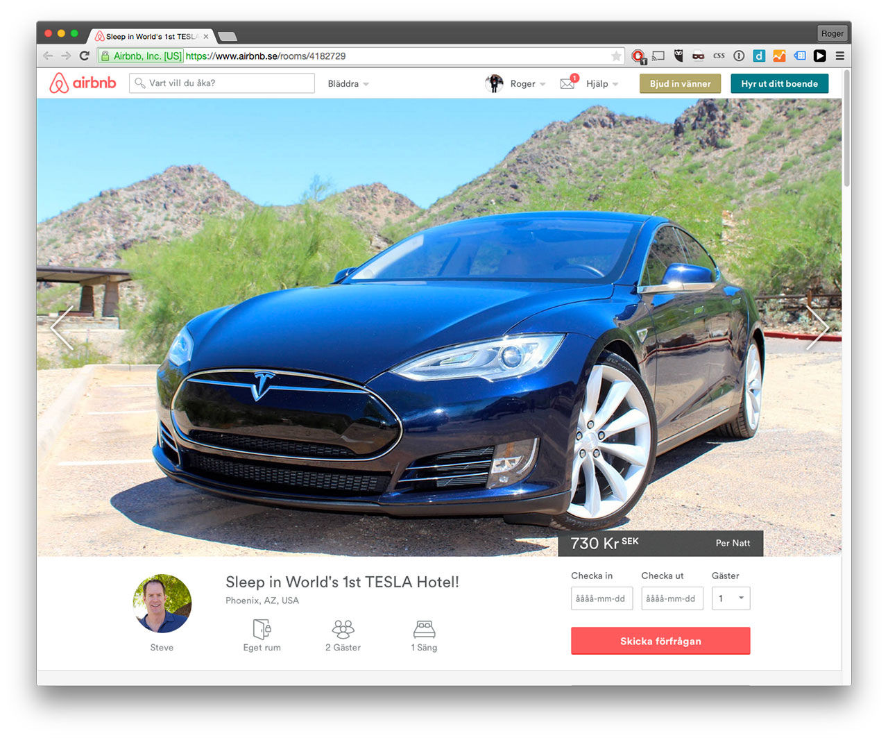 Sov i en Tesla via Airbnb