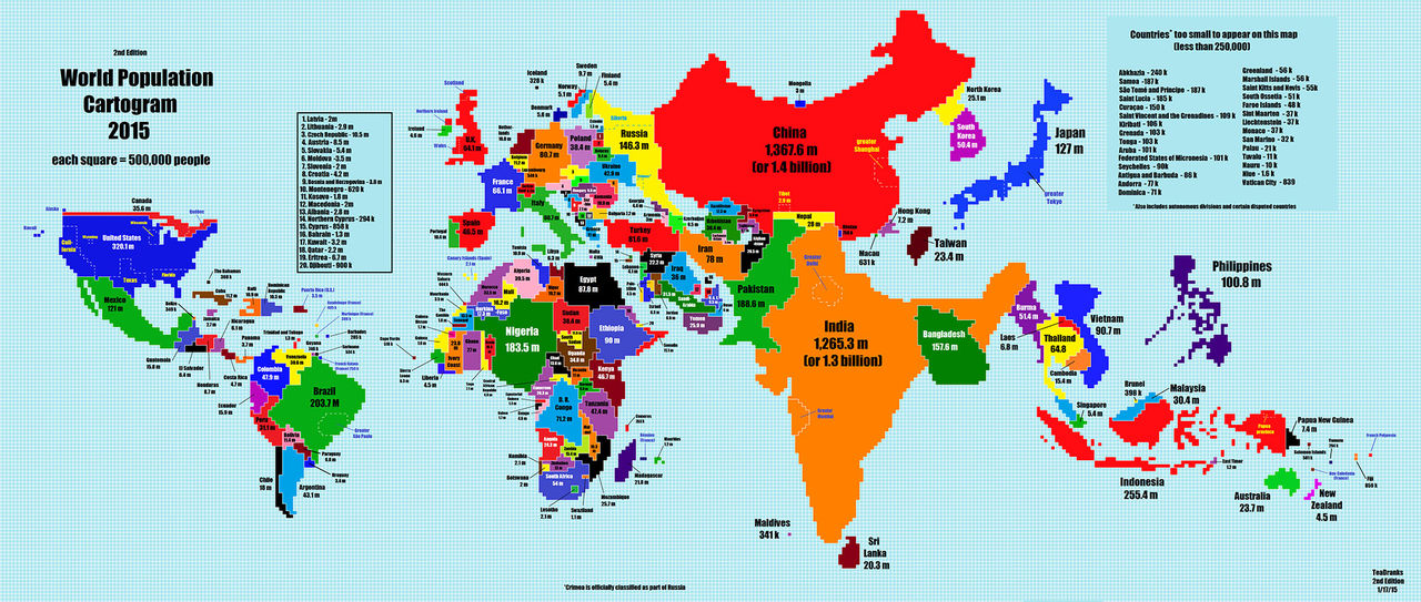 Världens länder i förhållande till deras befolkning. Så här skulle