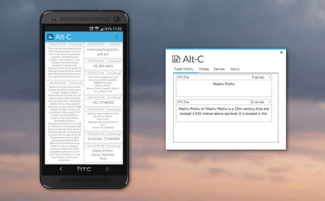 Kopiera text mellan dator och telefon med Alt-C