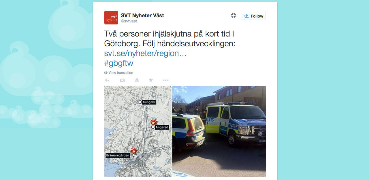 SVT får kritik för hashtagg i samband med göteborgskjutningar