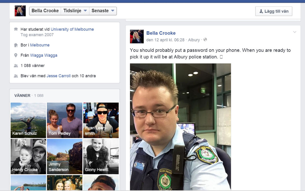 Polis tog kontakt med ägare till borttappad telefon via Facebook