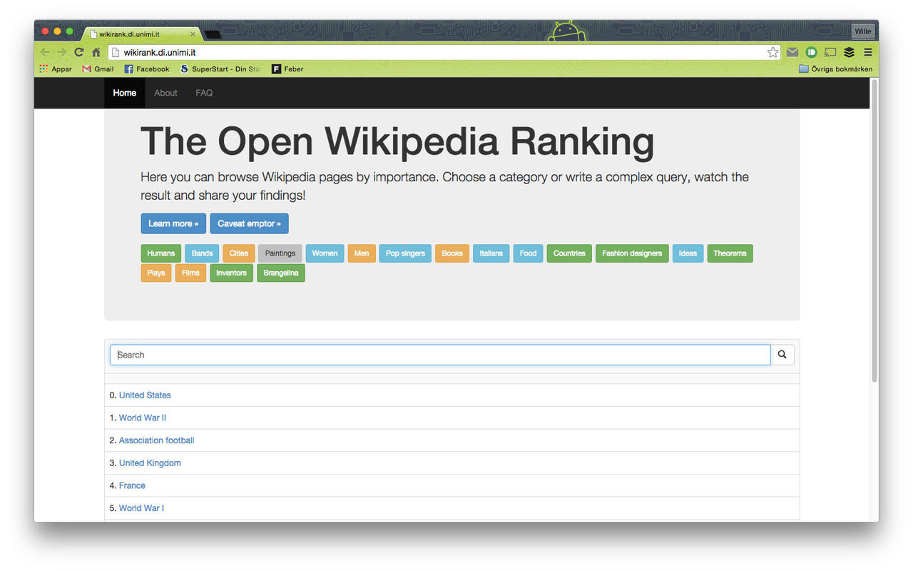 Här är de viktigaste sidorna på Wikipedia