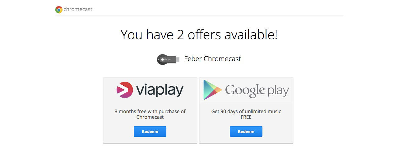 Få gratis Viaplay och Google Play Music om du Chromecast. I tre månader. | Feber Webb