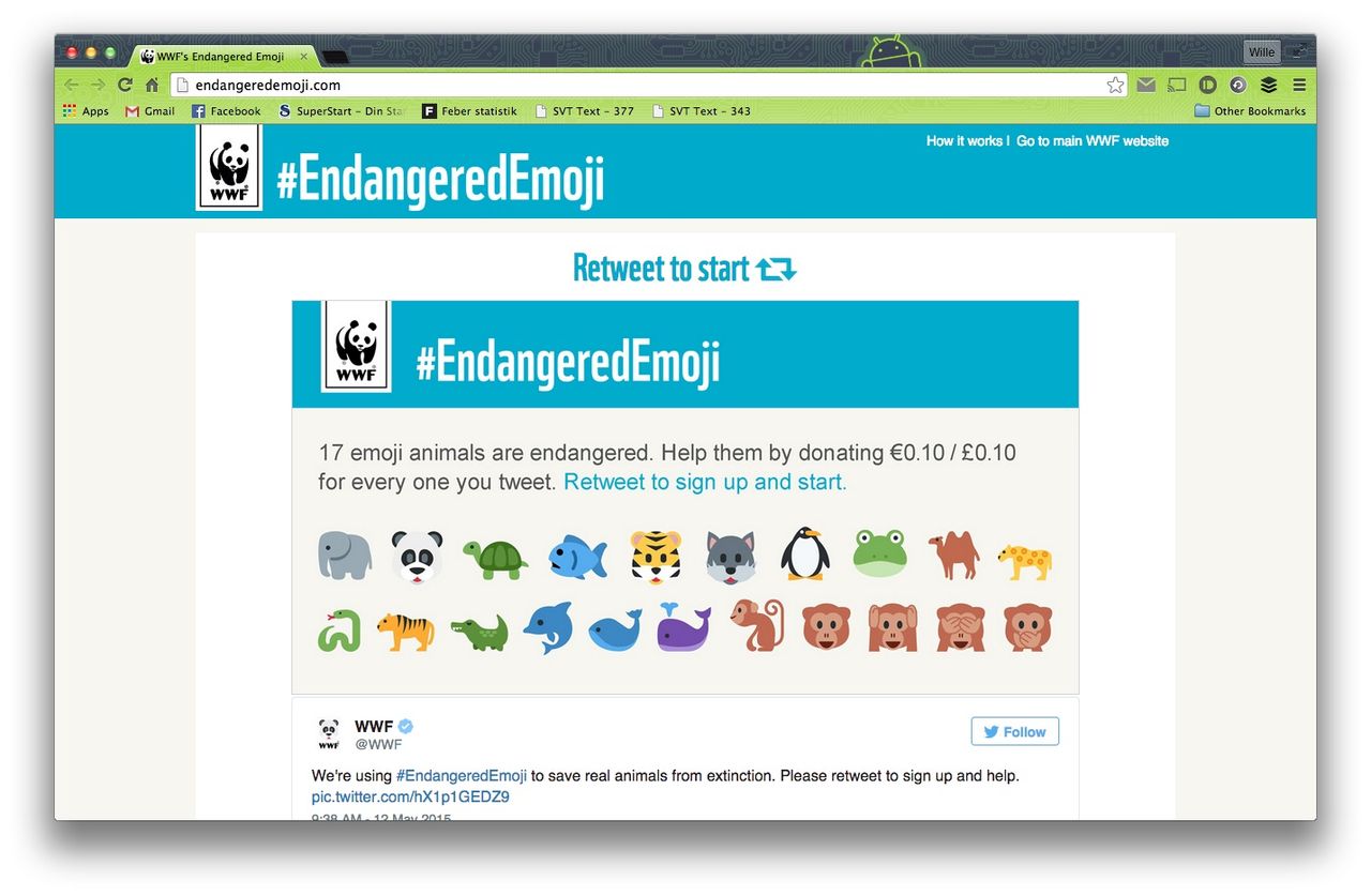 Stöd WWF genom att twittra emojis på utrotninghotade djur