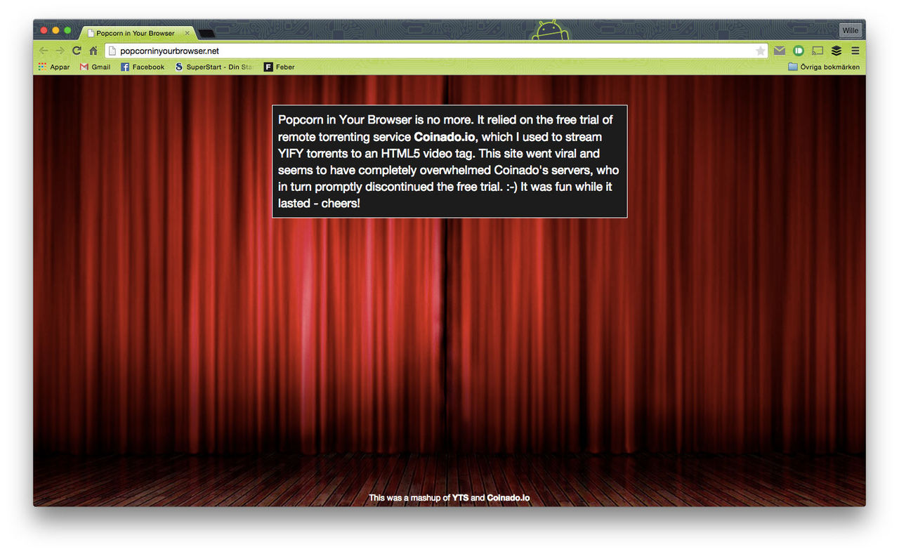 Popcorn Time för webbläsaren redan borta