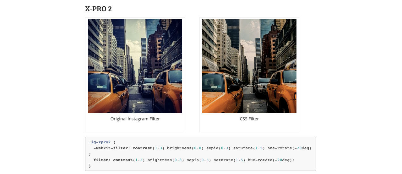 Fixa instagramfilter på webbplatsens bilder