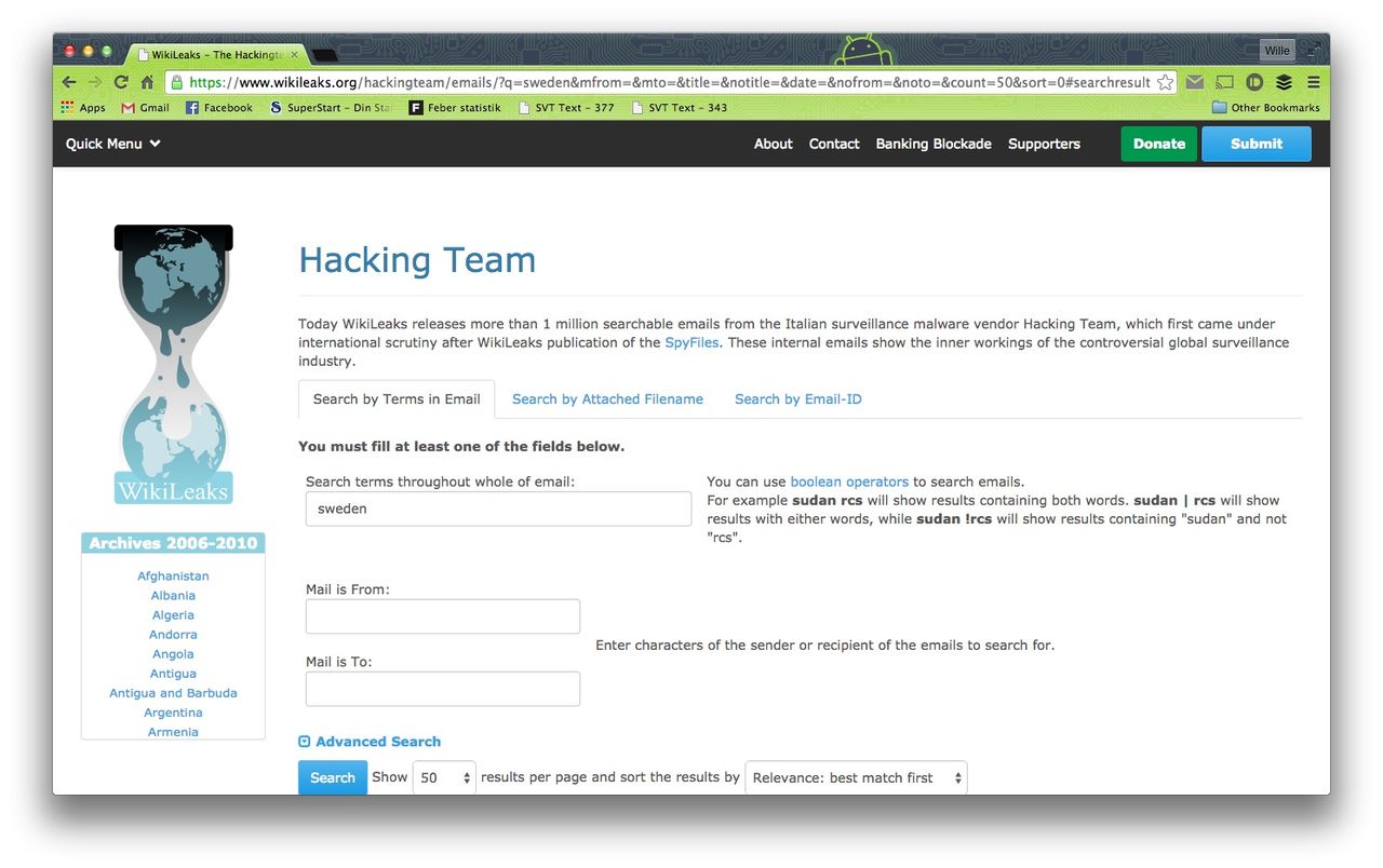 WikiLeaks publicerar Hacking Teams epostdiskussioner