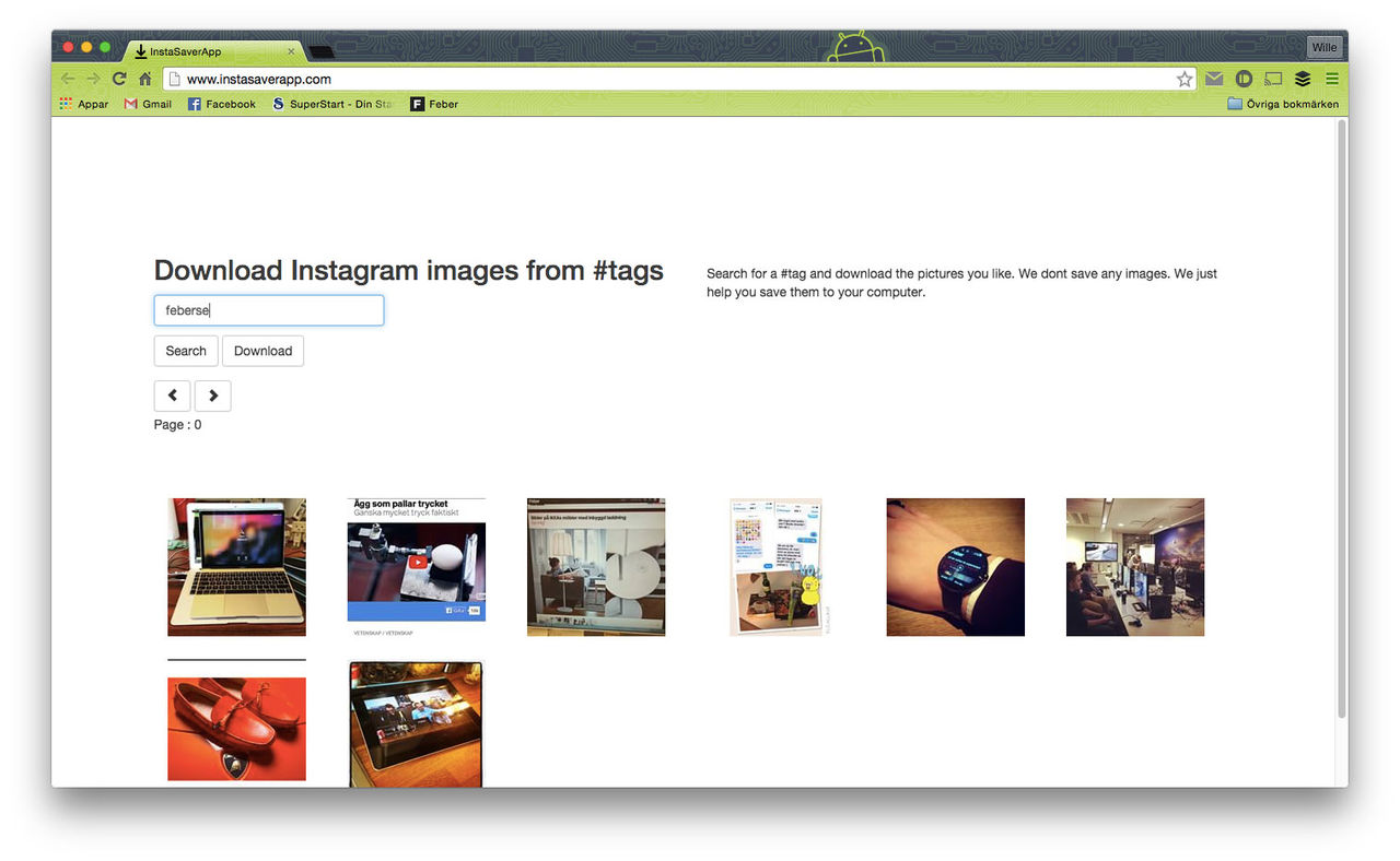 Spara ner bilder med vissa taggar från Instagram