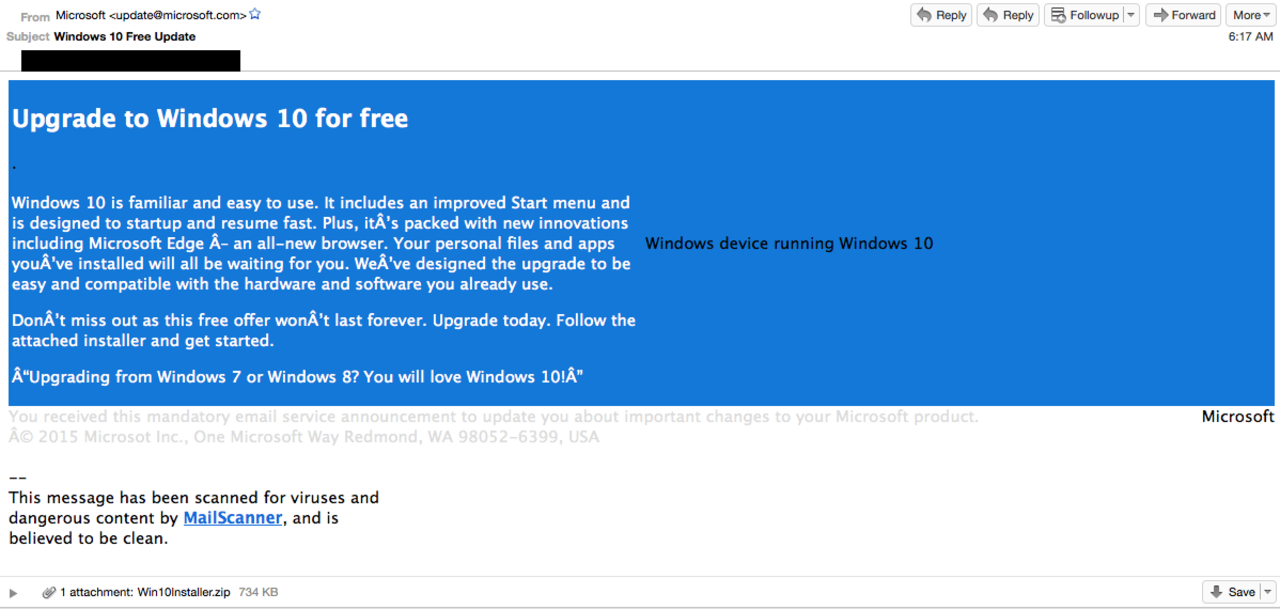 Ny email-scam om gratis Windows 10-uppgradering