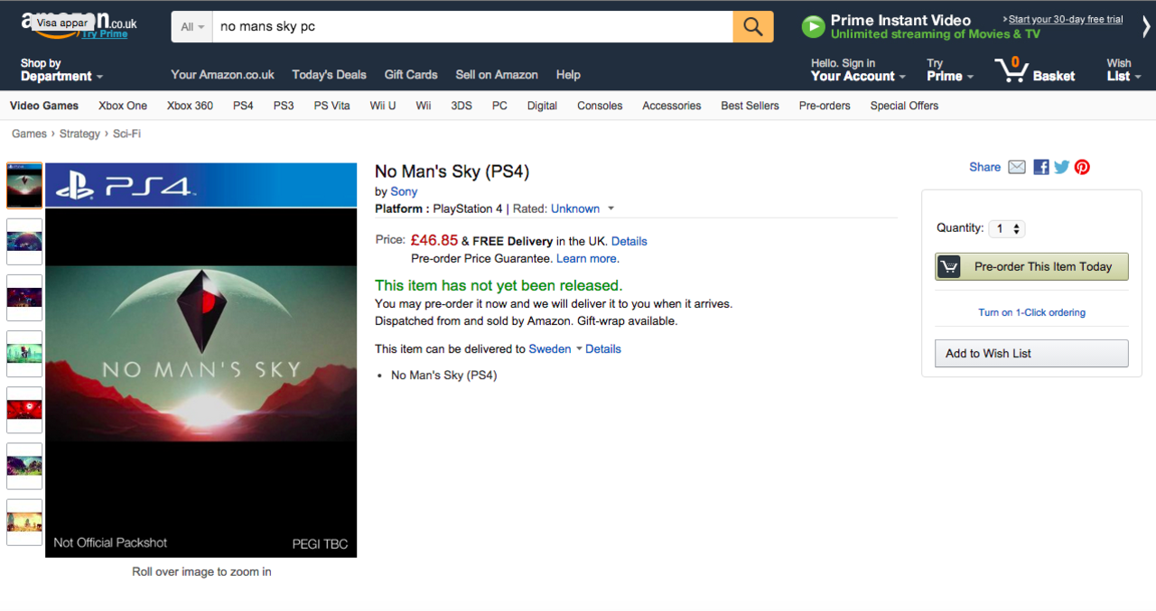 No man's sky verkar släppas i fysisk utgåva