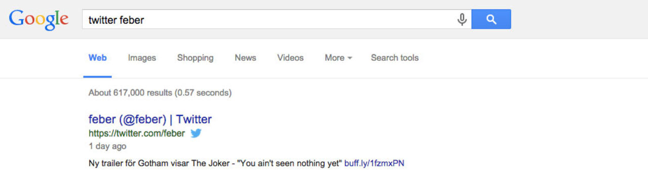 Nu visar Google twittrares senaste tweet i sökresultatet