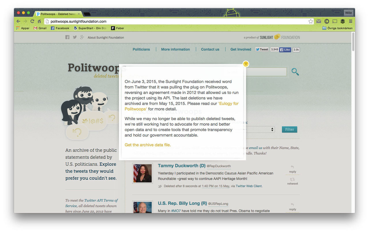Twitter blockerar tjänst som sparar politikers raderade tweets