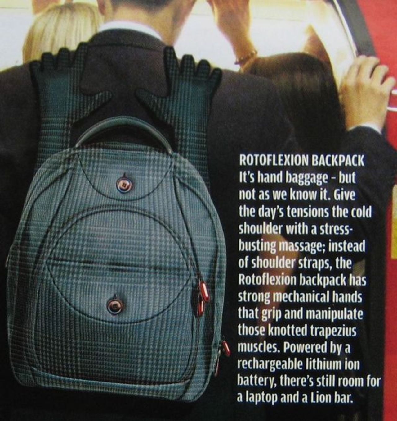 En ryggsäck med inbyggd massör