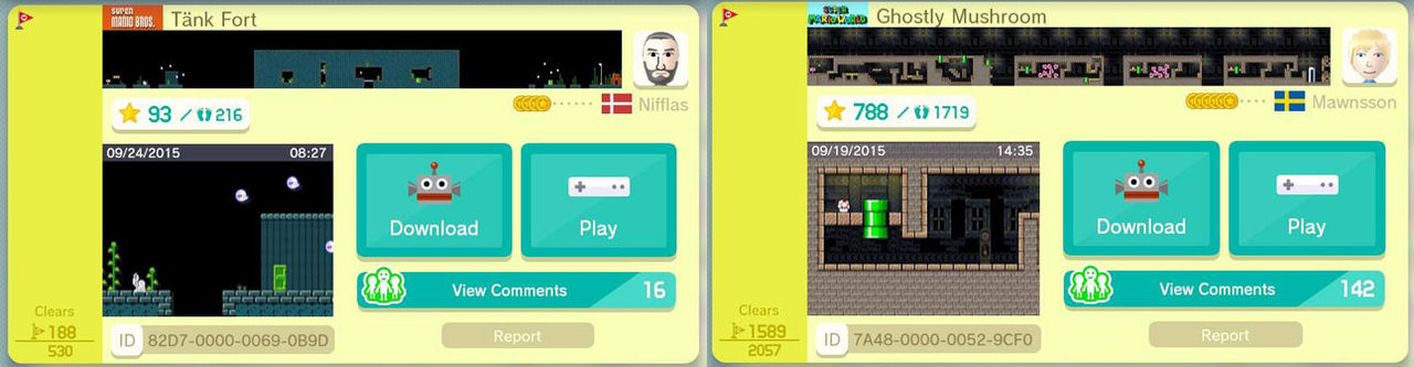 En lista med Super Mario Maker-banor