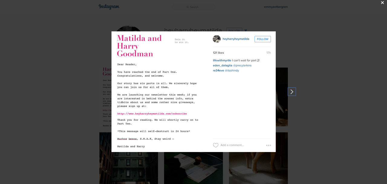Fotograf publicerar novell på Instagram