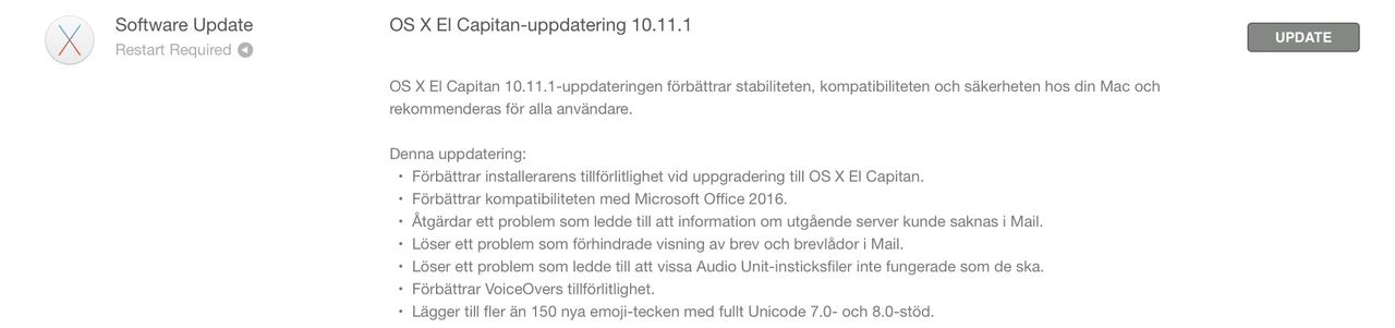 OS X uppdateras till 10.11.1
