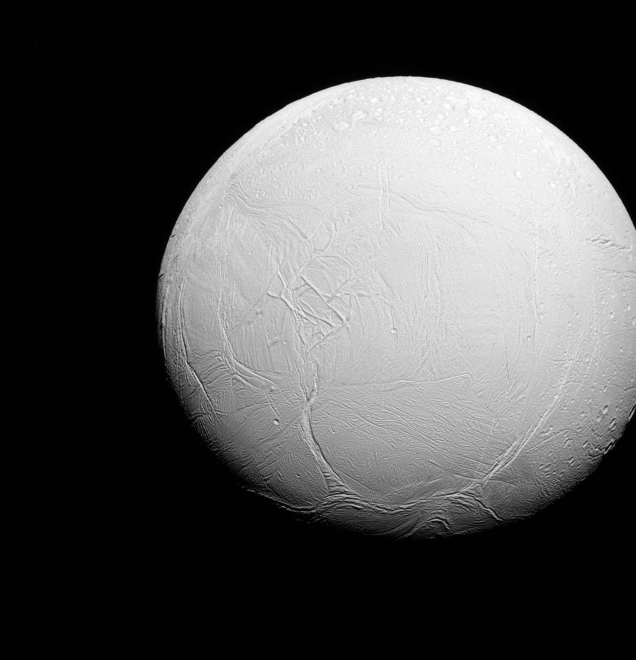 Bild på Enceladus södra hemisfär