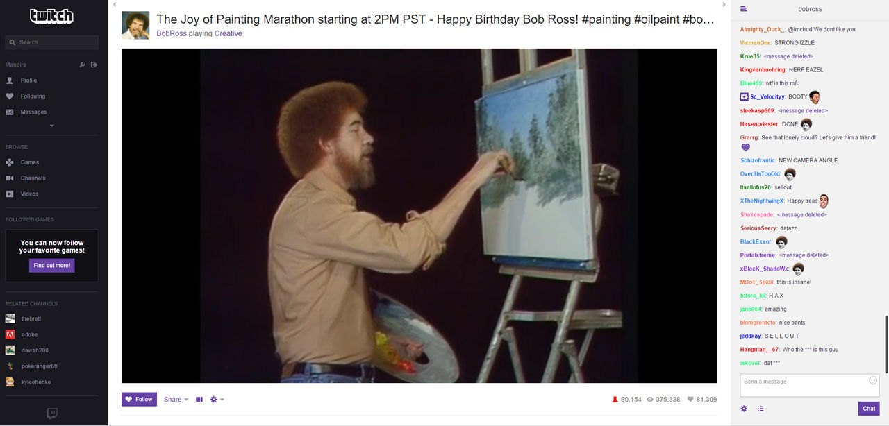 Bob Ross målar på Twitch