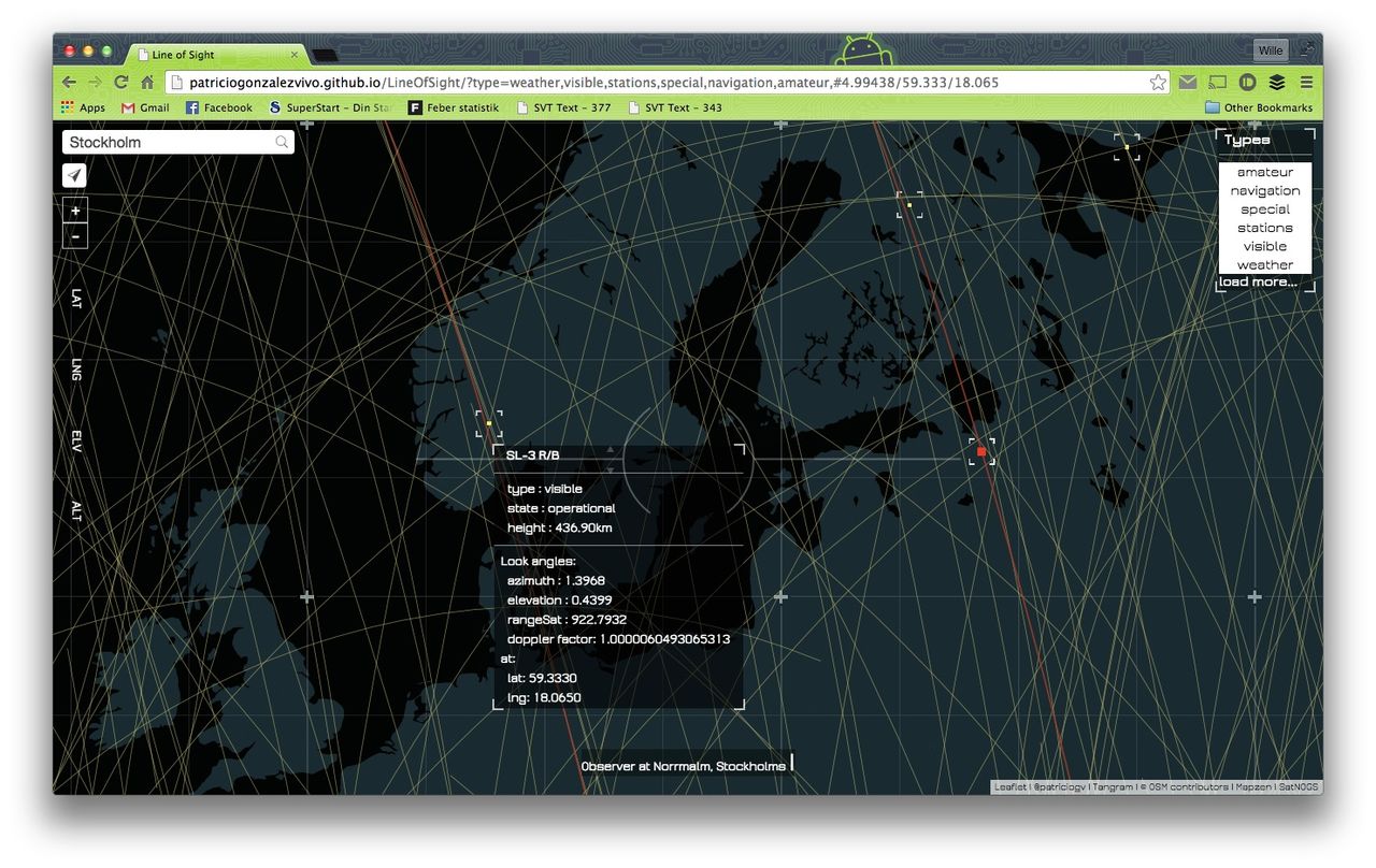 Kolla in när satelliter passerar över dig