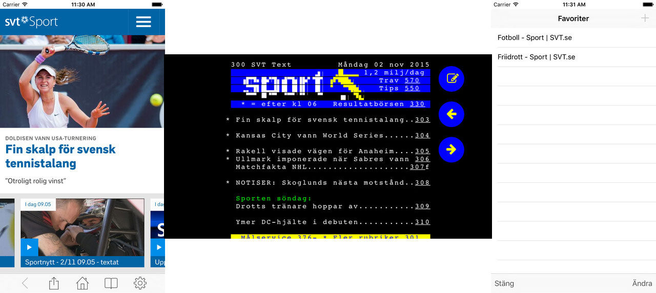 SVT Sports nya app visar Text-TV på fiffigt sätt
